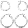 Round Hoop Earrings 2-Pair Set, Sterling Silver