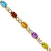 Multi-Gemstone with Diamond-Accent Link Bracelet in 10K Yellow Gold
