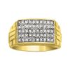 1/4ct tw 5-Row Diamond Cluster Mens Ring in 10K Yellow Gold