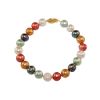 Multi-Color Cultured Freshwater Ringed Pearl 7-1/4in Strand Bracelet. 14K Gold