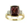 Cushion-Cut Genuine Garnet and Diamond-Accent Ring in 10K Yellow Gold