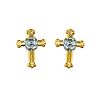 Cross with Flower Accent Stud Earrings in 14K Yellow Gold