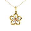 Flower Pendant with Chain in 10K Tri-Color Gold
