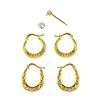 Cubic Zirconia Stud and Petite Hoop Earrings Set of Three Pairs in 10K Yellow