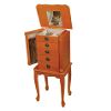 Olivia Oak finish jewelry armoire with frloral carved drawer pulls