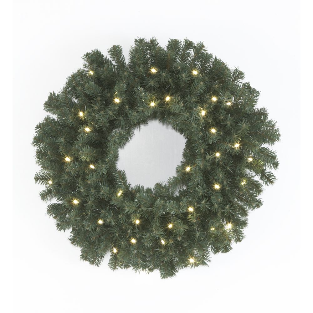 18" Battery Operated Green Wreath with LED Lights