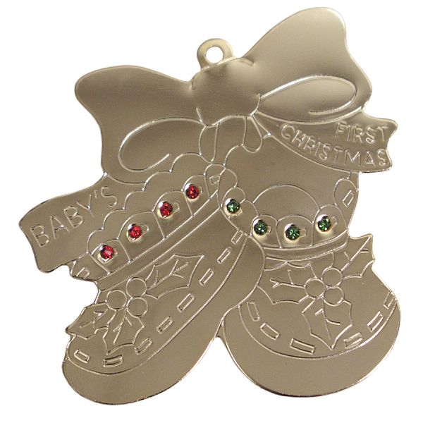 Babys First Christmas Ornaments Gloria Duchin Goldtone Baby Booties "First Christmas" Ornament